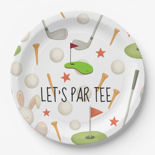 Golf Let's Par t-shirt met golfvlag op groen wit Papieren Bordje (Voorkant)
