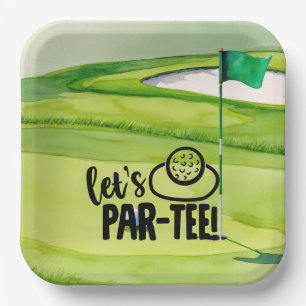 Golf Let's Par t-shirt met golfvlag op groen wit Papieren Bordje