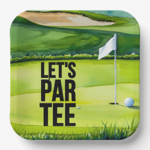 Golf Let's Par t-shirt met golfvlag op groen wit Papieren Bordje
