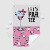 Golf Let's Par T-shirt met wijn op roze Golfhanddoek (Insitu)