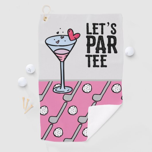 Golf Let's Par T-shirt met wijn op roze Golfhanddoek (Insitu)