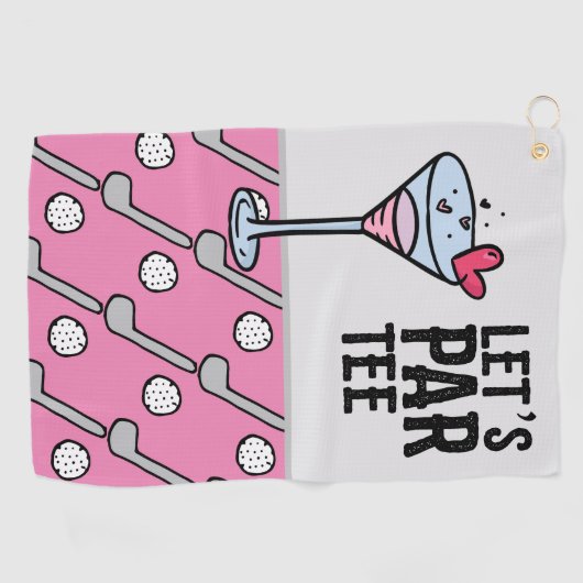 Golf Let's Par T-shirt met wijn op roze Golfhanddoek (Horizontaal)