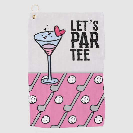 Golf Let's Par T-shirt met wijn op roze Golfhanddoek (Voorkant)