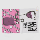 Golf Let's Par T-shirt met wijn op roze Golfhanddoek (Horizontaal)