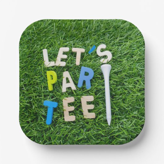 Golf Let's Par t-shirt met wit t-shirt is groen Papieren Bordje (Voorkant)