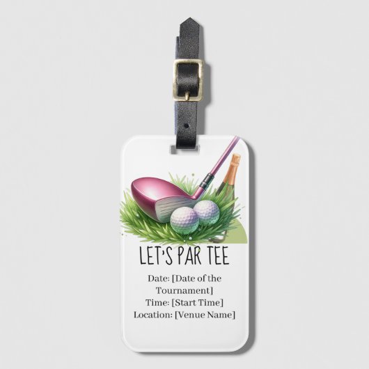 Golf Let's Par T-shirt voor vrouwentoernooi Bagagelabel (Voorkant (verticaal))