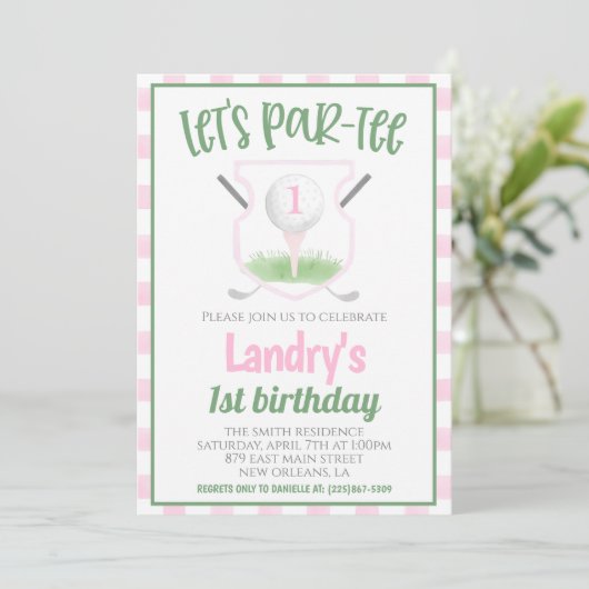 Golf Let's Par-tee Birthday Invitation Kaart (Staand voorkant)