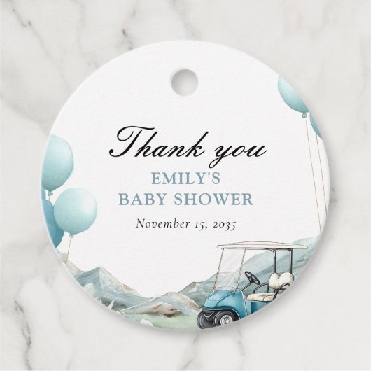 Golf Let's Par-tee Blauwe Baby Shower Bedankjes Labels (Voorkant)