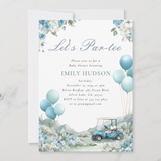 Golf Let's Par-tee Blauwe Baby Shower Kaart (Voorkant)