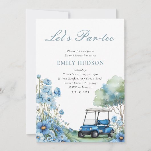 Golf Let's Par-tee Blauwe Baby Shower Kaart (Voorkant)