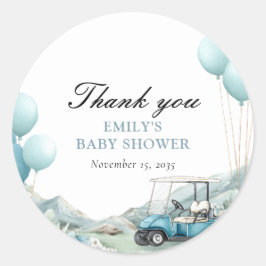 Golf Let's Par-tee Blauwe Baby Shower Ronde Sticker