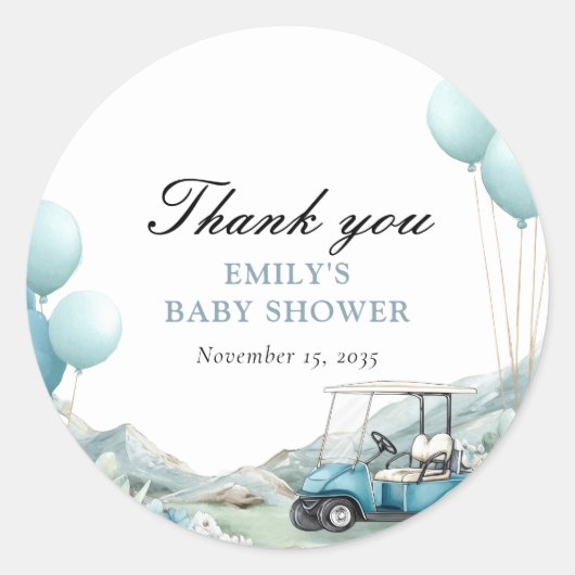 Golf Let's Par-tee Blauwe Baby Shower Ronde Sticker (Voorkant)