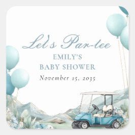 Golf Let's Par-tee Blauwe Baby Shower Vierkante Sticker