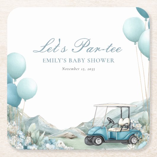 Golf Let's Par-tee Blue Baby Shower Kartonnen Onderzetters (Voorkant)