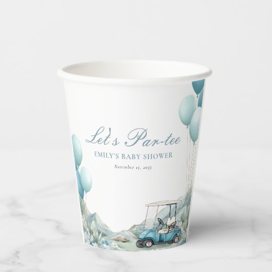 Golf Let's Par-tee Blue Baby Shower Papieren Bekers (Voorkant)