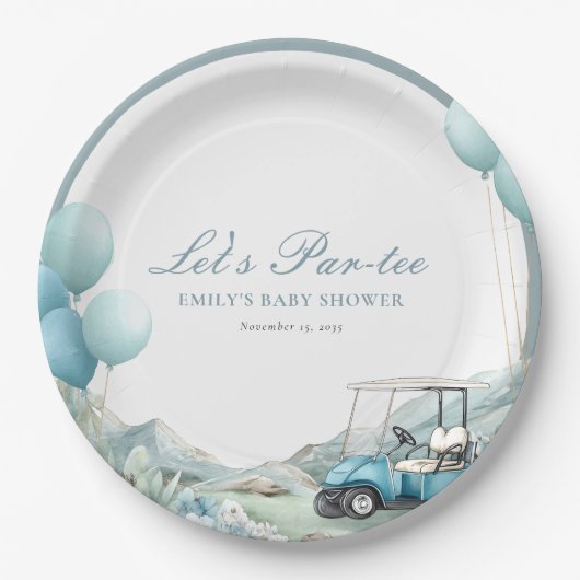 Golf Let's Par-tee Blue Baby Shower Papieren Bordje (Voorkant)