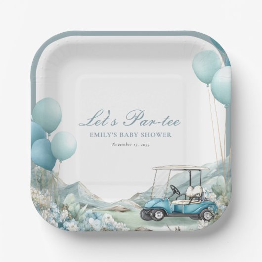 Golf Let's Par-tee Blue Baby Shower Papieren Bordje (Voorkant)