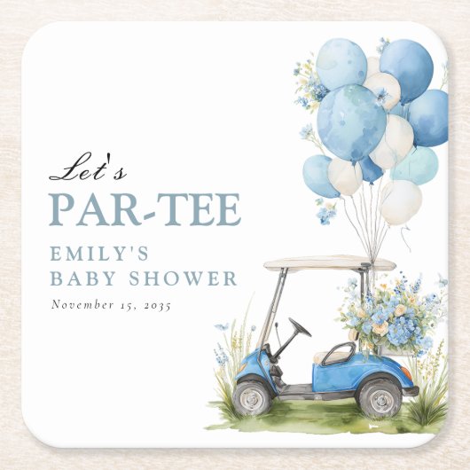 Golf Let's Par-tee Boy Baby Shower Kartonnen Onderzetters (Voorkant)