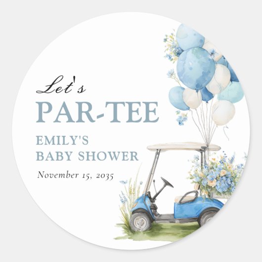 Golf Let's Par-tee Boy Baby Shower Ronde Sticker (Voorkant)