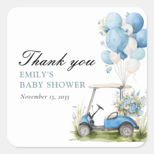 Golf Let's Par-tee Boy Baby Shower Vierkante Sticker (Voorkant)