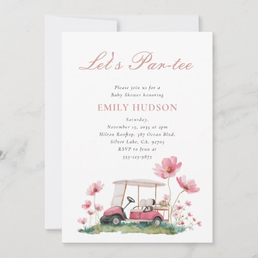Golf Let's Par-tee Floral Baby Shower Kaart (Voorkant)