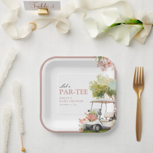 Golf Let's Par-tee Girl Baby Shower Papieren Bordje (Huwelijk)