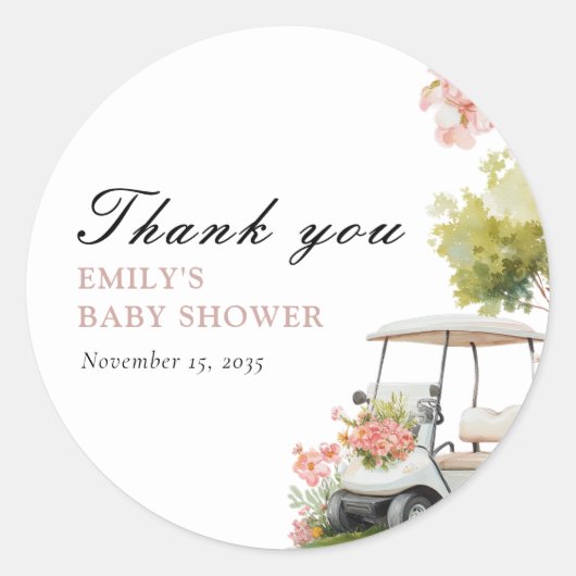 Golf Let's Par-tee Girl Baby Shower Ronde Sticker (Voorkant)