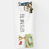 Golf Let's Par tee met golfvlag op groen wit Spandoek (Verticaal)