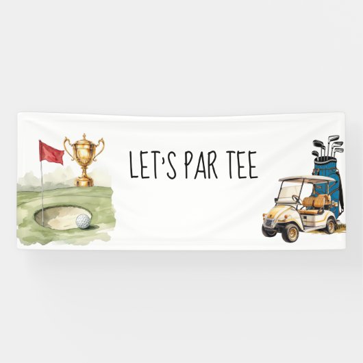 Golf Let's Par tee met golfvlag op groen wit Spandoek (Horizontaal)