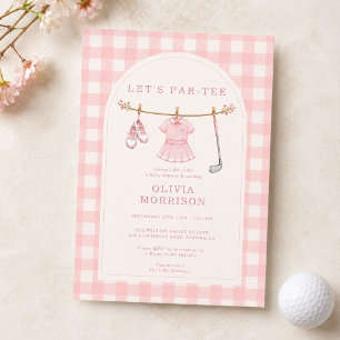 Golf Let's Par-tee Roze Meisje Gingham Baby Shower Kaart
