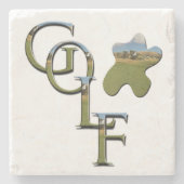 Golf Logo met Golf Course Afbeelding, Stenen Onderzetter (Voorkant)