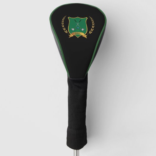 Golf Logo met golfclubs op zwart Golfheadcover (Voorkant)