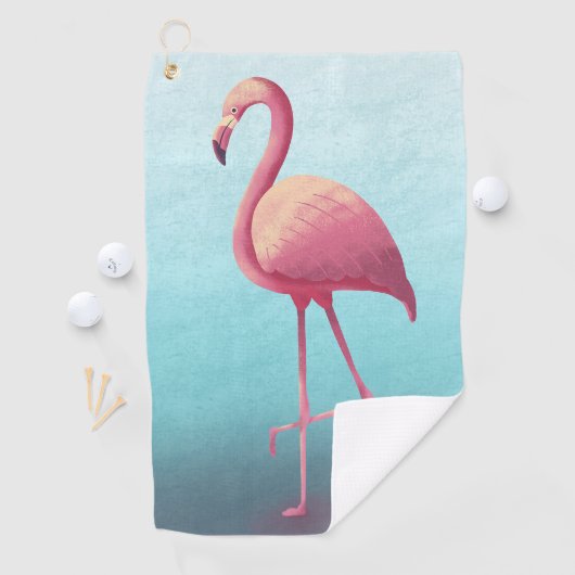 Golf Lover Flamingo Roze Blauw Elegant Monogram Golfhanddoek (Insitu)
