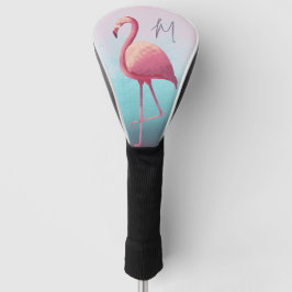 Golf Lover Flamingo Roze Blauw Elegant Monogram Golfheadcover