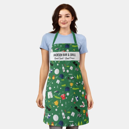 Golf Lover Pattern Custom Chef Golfer Name Apron Schort (Gedragen)