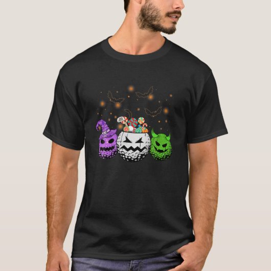 Golf Lover Player Witch Pumpkin Funny Halloween Co T-shirt (Voorkant)