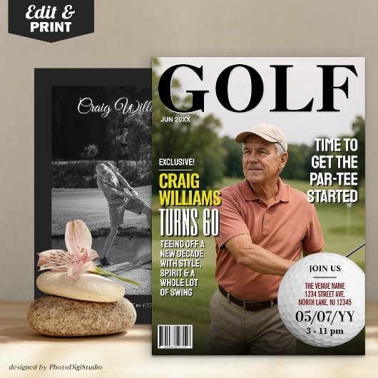 Golf Magazine Verjaardag Uitnodiging, Fun Golf Uit Kaart