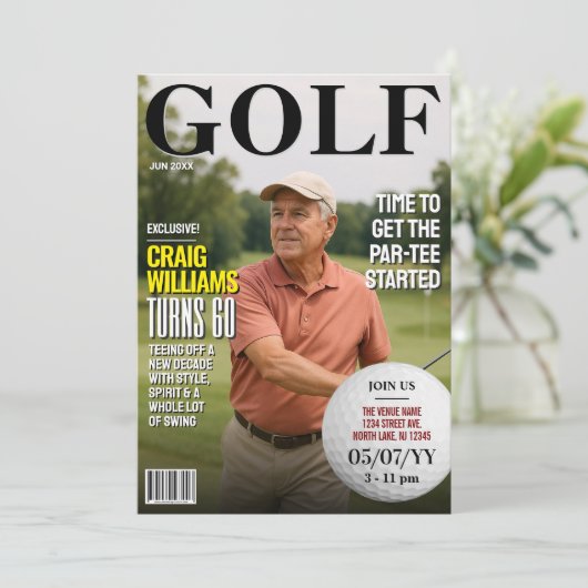 Golf Magazine Verjaardag Uitnodiging, Fun Golf Uit Kaart (Staand voorkant)