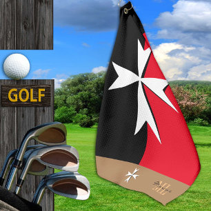 Golf Malta Vlag, Maltees Cross monogramed St John Golfhanddoek