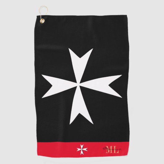 Golf Malta Vlag, Maltees Cross monogramed St. John Golfhanddoek (Voorkant)