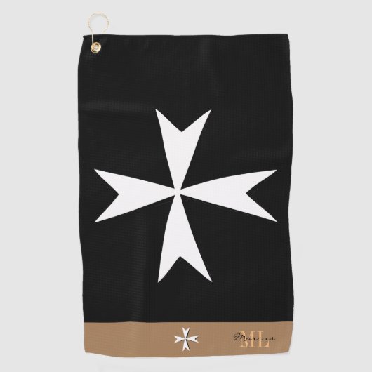 Golf Malta Vlag, Maltees Cross monogramed St. John Golfhanddoek (Voorkant)