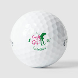 Golf Meisje Eenvoudig Monogram Roze en Groen Genaa Golfballen