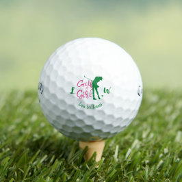 Golf Meisje Eenvoudig Monogram Roze en Groen Genaa Golfballen