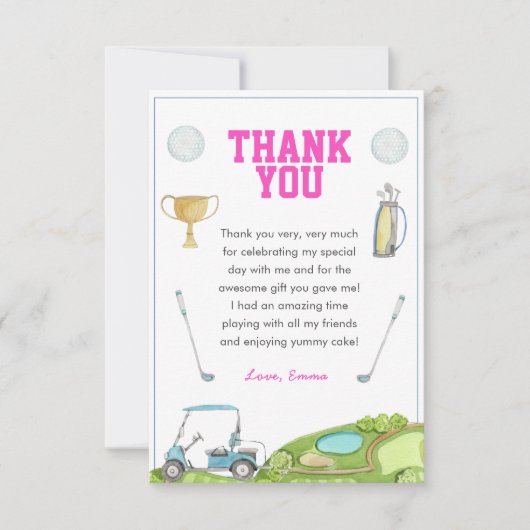 Golf meisje verjaardag bedankkaart (Voorkant)