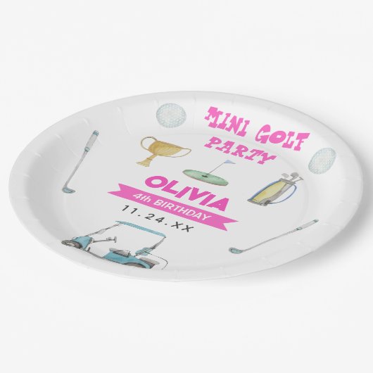 Golf Meisje Verjaardagsfeest Papieren Bordje (Gekanteld)