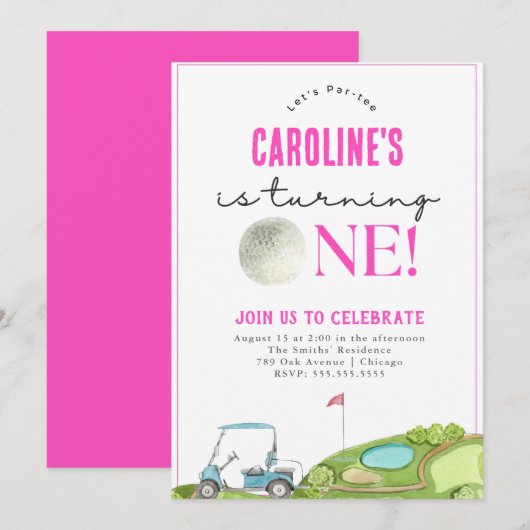 Golf Meisjes Eerste Verjaardag Uitnodiging (Voorkant / Achterkant)