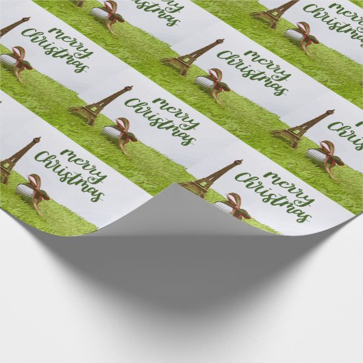 Golf Merry kerst Eiffel Paris Frankrijk Cadeaupapier (Hoek)