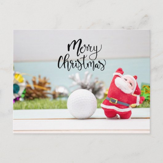 Golf Merry Kerstmis met bal en kerstman Briefkaart (Voorkant)