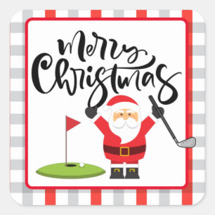 Golf Merry Kerstmis met de kerstman die golfer spe Vierkante Sticker