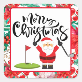 Golf Merry Kerstmis met de kerstman die golfer spe Vierkante Sticker